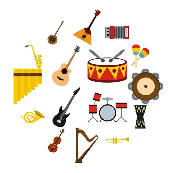 Conjunto de ícones de instrumentos musicais, estilo plano — Vetor de Stock