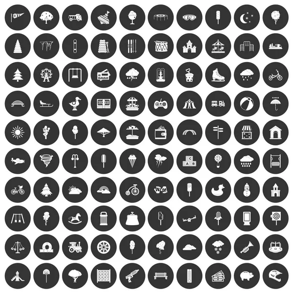 100 ícones parque das crianças conjunto círculo preto —  Vetores de Stock