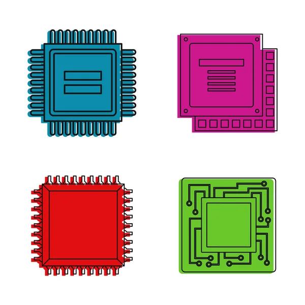 CPU-Icon-Set, Farbumrissstil — Stockvektor