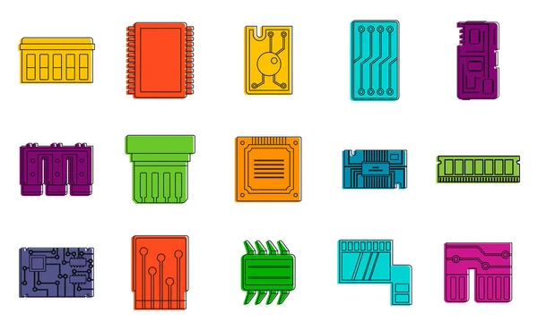 Conjunto de iconos de chip, estilo de contorno de color — Vector de stock