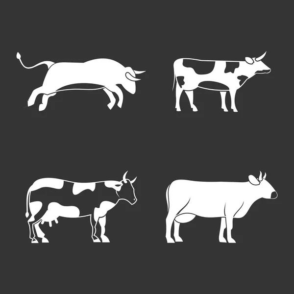 Toro, vaca icono conjunto gris vector — Vector de stock