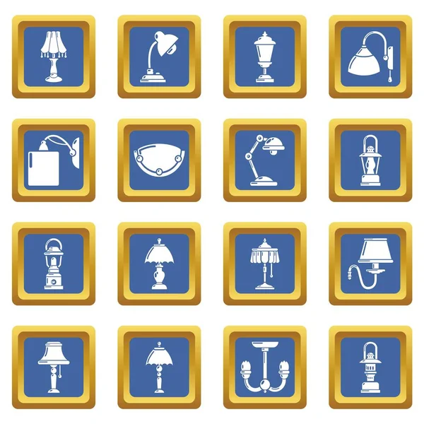 Iconos de lámpara conjunto azul cuadrado vector — Vector de stock