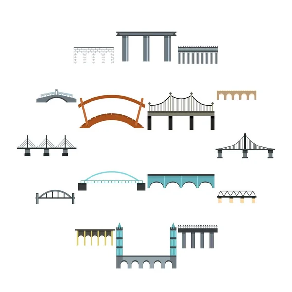 Bridge Icons Set, flacher Stil — Stockvektor