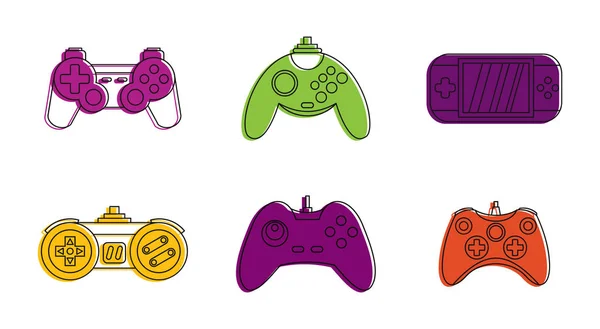 Gamepad icon set, color outline style — Stock Vector