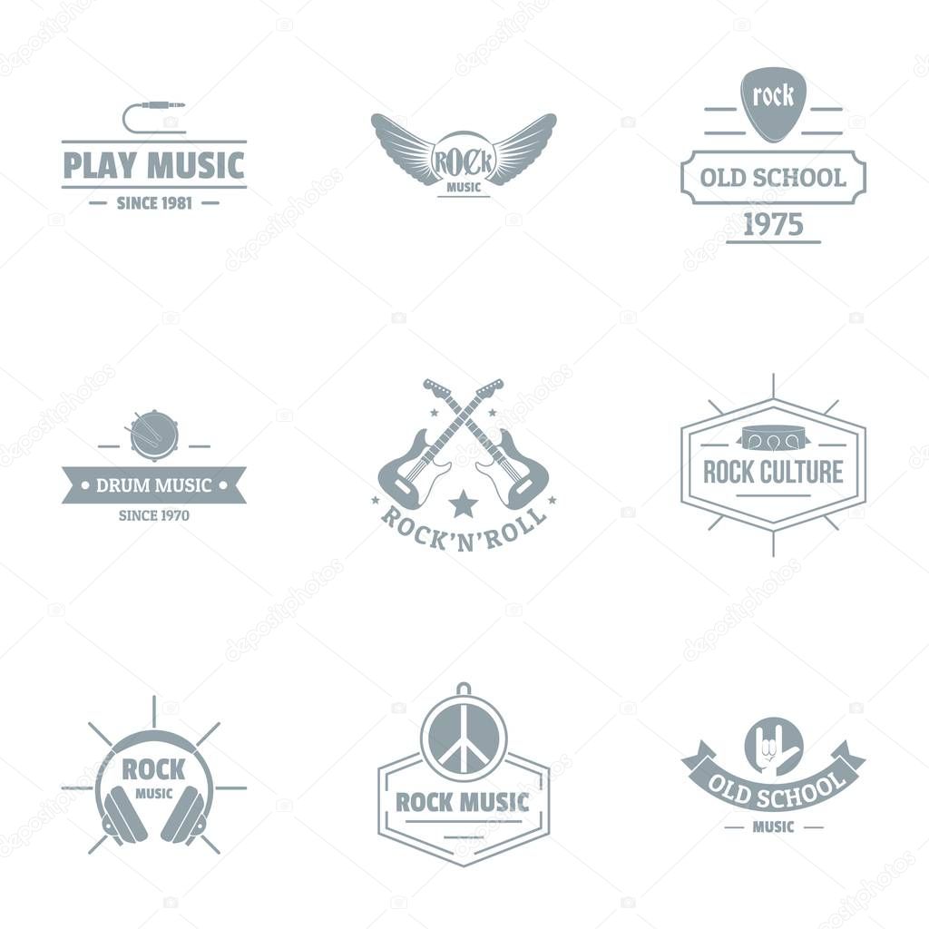 Rock music logo set, simple style