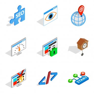 Sunucu yükleme Icons set, izometrik stili