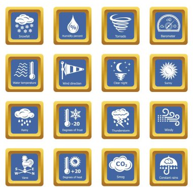 Mavi kare vektör Weater Icons set