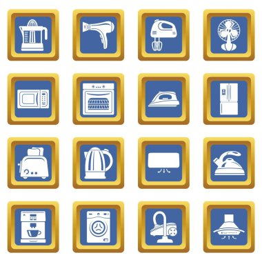 Mavi kare vektör evi cihaz Icons set