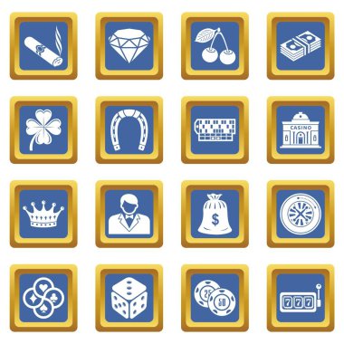 Mavi kare vektör Casino Icons set