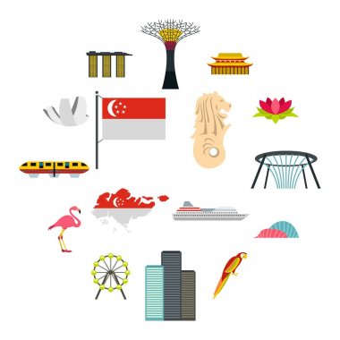 Singapur simgeler ayarla, stil düz