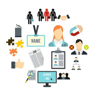 İnsan kaynakları yönetimi Icons set, düz stil