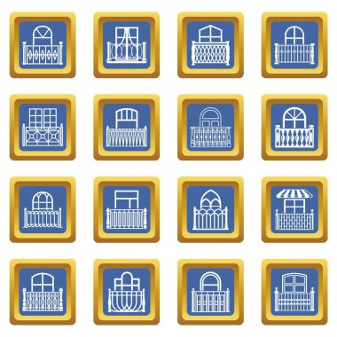 Mavi kare vektör balkon pencere Icons set