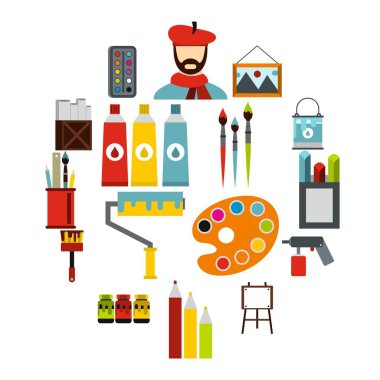 Icons set resim, düz stil