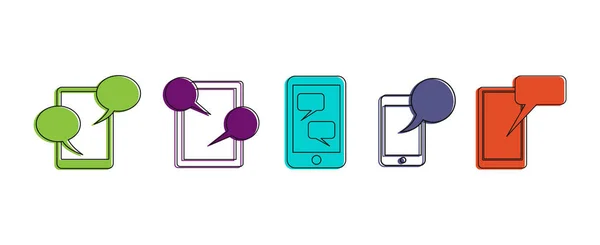 Conjunto de iconos de chat para smartphone, estilo de contorno de color — Vector de stock