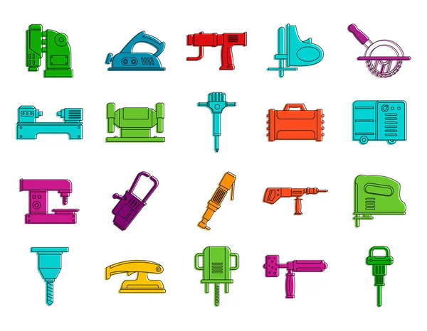 Electric tool device icon set, color outline style — Stock Vector