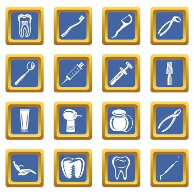 Mavi kare vektör dişçi stomatologist Icons set