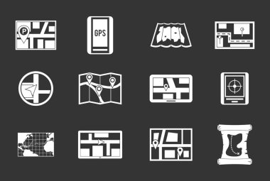 GPS harita Icon set gri vektör