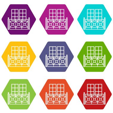 9 vektör çift balkon Icons set