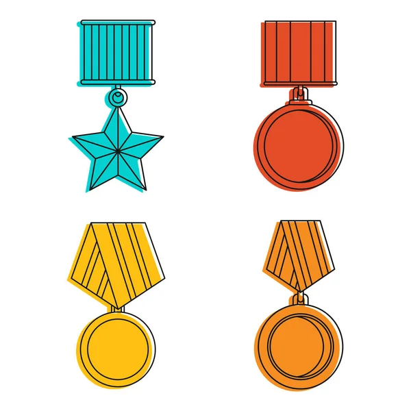 Armee-Medaille Icon-Set, Farbe Outline-Stil — Stockvektor