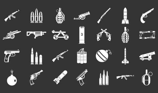 Weapons ammunition icon set grey vector