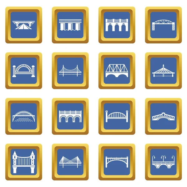 Puente iconos conjunto azul cuadrado vector — Vector de stock