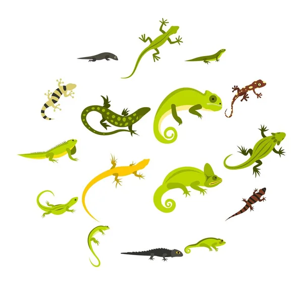 Conjunto de iconos de lagarto, estilo plano — Archivo Imágenes Vectoriales