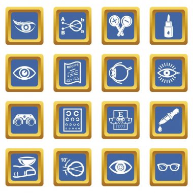 Mavi kare vektör göz doktoruna Icons set