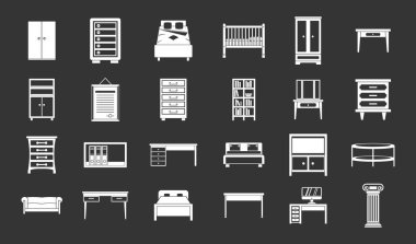 Gri vektör mobilya Icon set