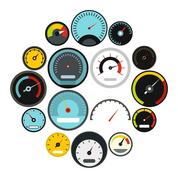 Speedometer icons set, flat style — Stock Vector