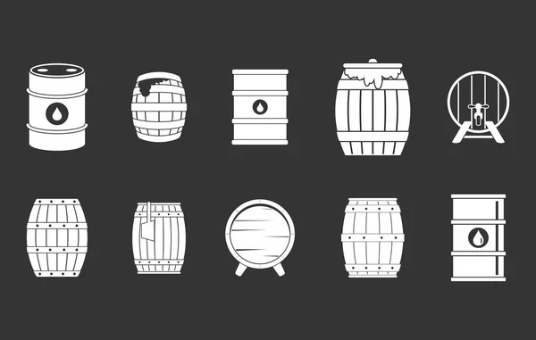 Icono de barril conjunto vector gris — Vector de stock