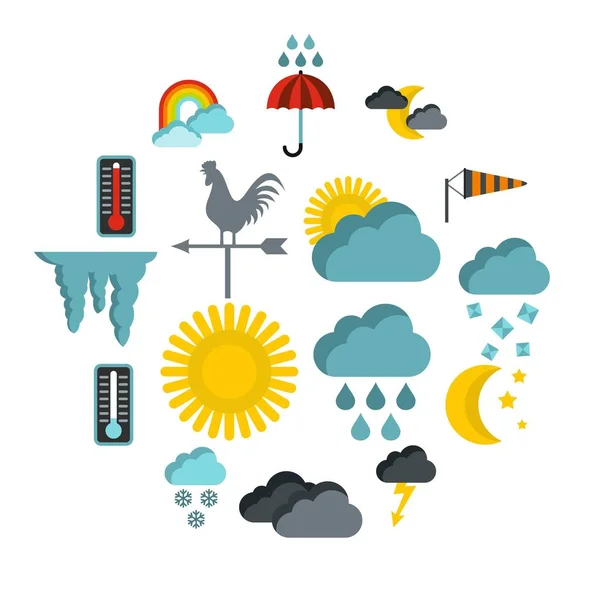 Conjunto de ícones meteorológicos, estilo plano — Vetor de Stock