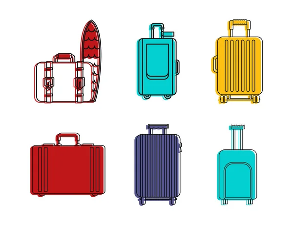 Seyahat çanta simge kümesi, renk anahat stili — Stok Vektör