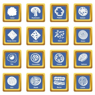 Dilim yiyecek simgeler kümesi mavi kare vektör