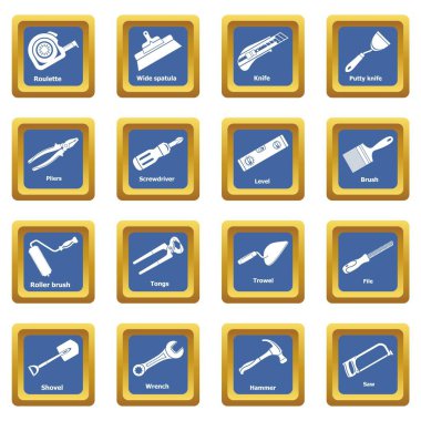Mavi kare vektör yapı el aracı Icons set