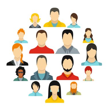 Avatarlar Icons set, düz stil