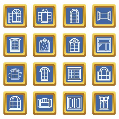 Mavi kare vektör pencere tasarım Icons set