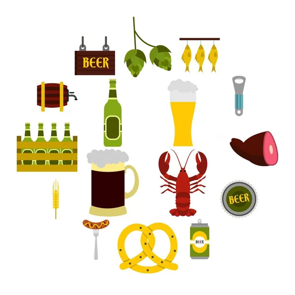 Set di icone della birra, in stile piatto — Vettoriale Stock