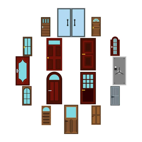 Conjunto de ícones de porta, estilo plano —  Vetores de Stock