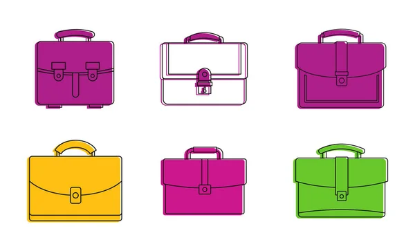 Ensemble icône sac en cuir, style contour de couleur — Image vectorielle