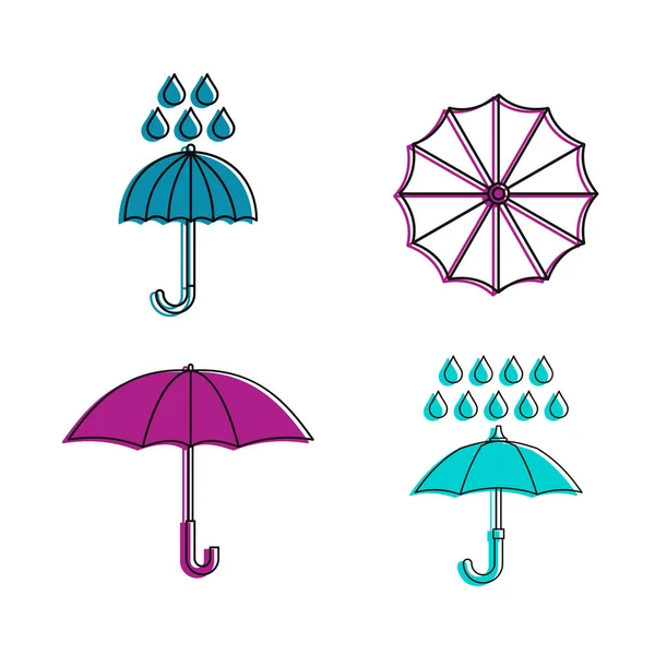 Набір піктограм парасольки дощу, стиль контуру кольору — стоковий вектор