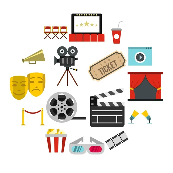 Conjunto de ícones de cinema, estilo plano — Vetor de Stock