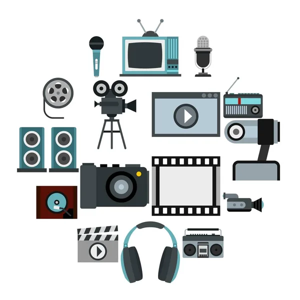 Audio and video set, flat style — Stock Vector