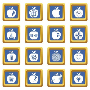 Mavi kare vektör Apple logosu Icons set