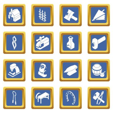 Mavi kare vektör demirci araçları Icons set
