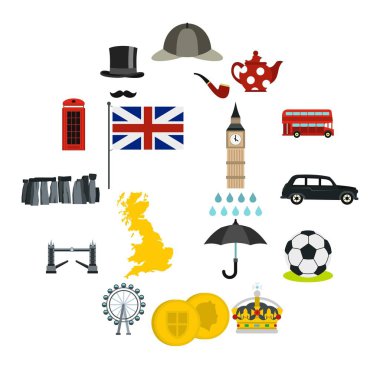 Büyük Britanya'nın simgeler ayarla, stil düz