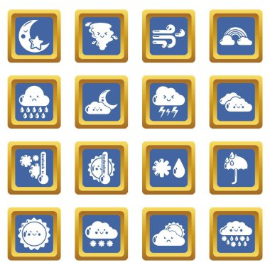 Mavi kare vektör Weater Icons set