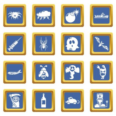 Mavi kare vektör korkular fobi Icons set