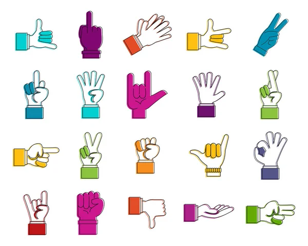 Hand sign icon set, color outline style — Stock Vector