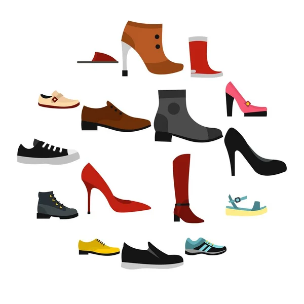 Lapos stílusú cipő ikonok — Stock Vector