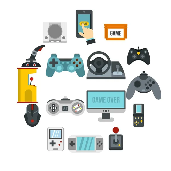 Video game icons set, flat style — Stock Vector